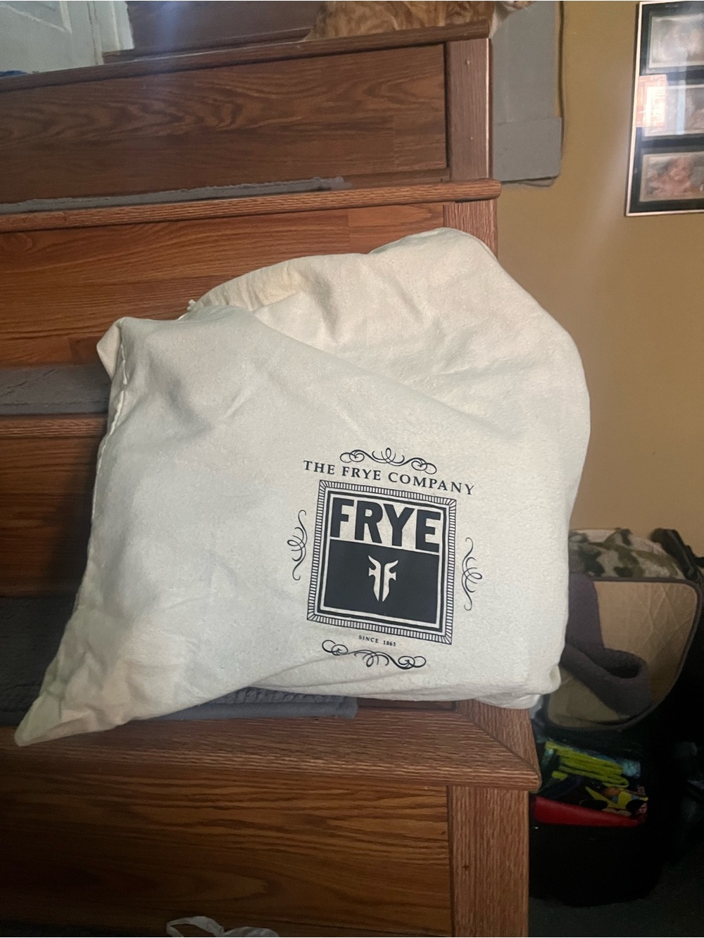 Frye Cream Dust Bag with Black Logo